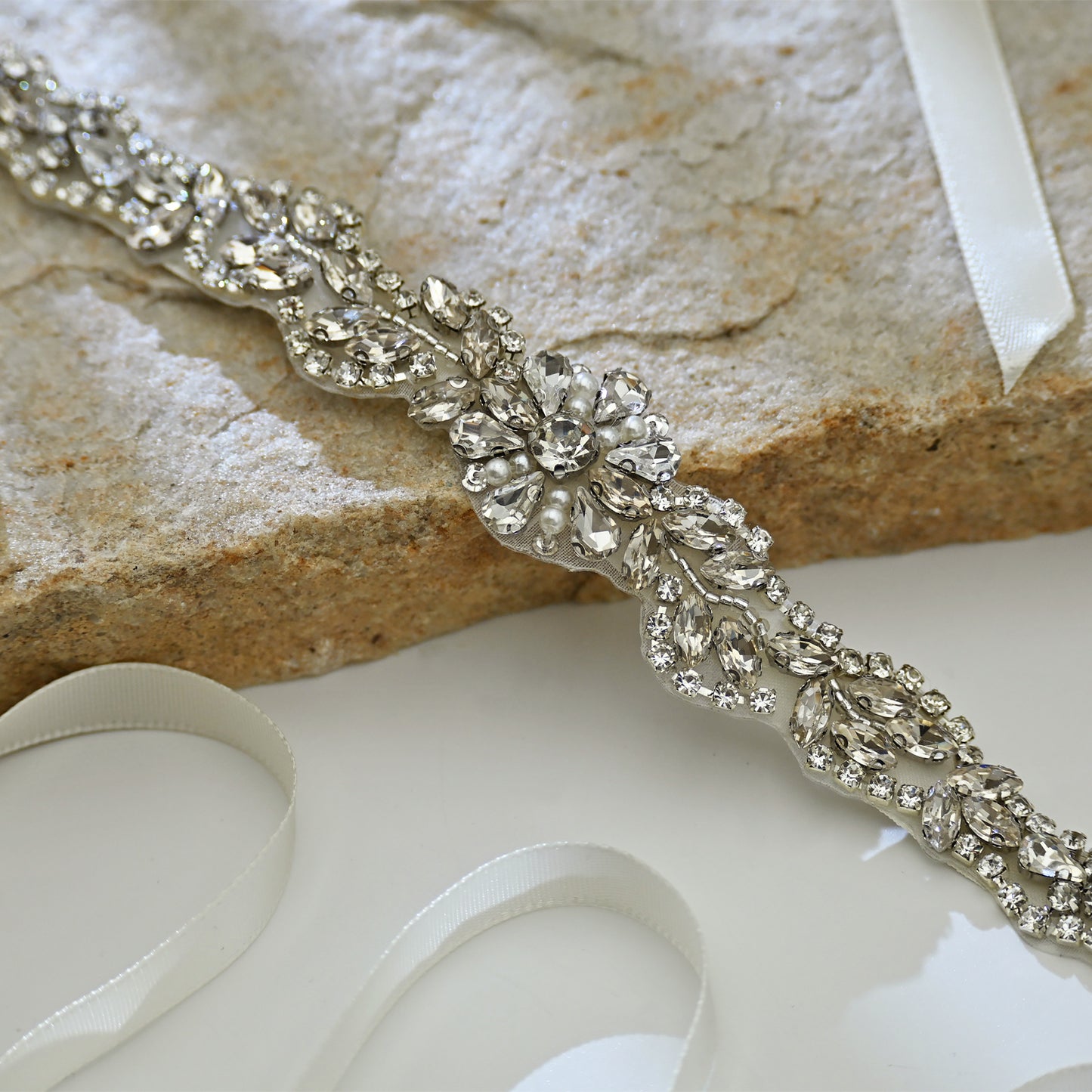 Off White Rhinestone Bridal Belt Wedding Sash – Bridella BS32