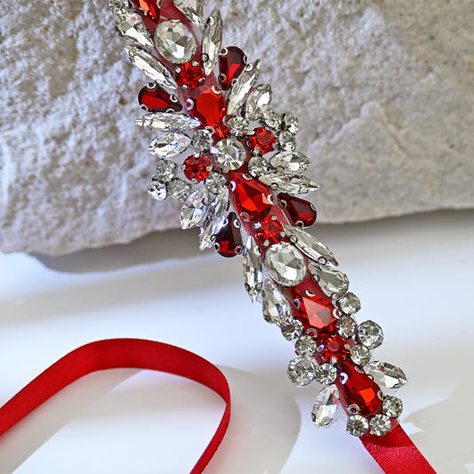 Red Rhinestone Bridal Dress Belt for Wedding - Bridella BS160R