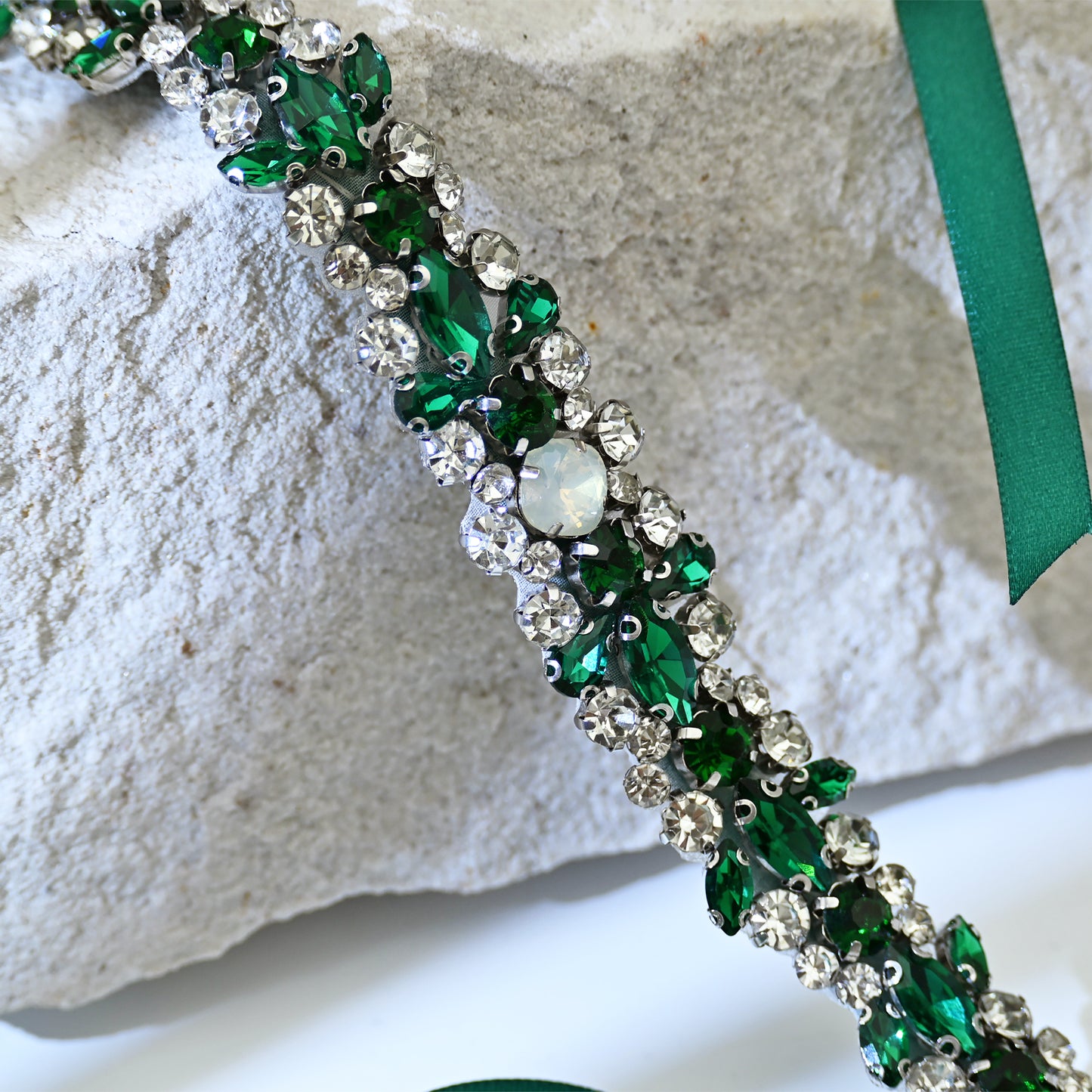 Emerald Green Rhinestone Pearl Bridal Sash Wedding Dress Belt – Bridella BS113KL