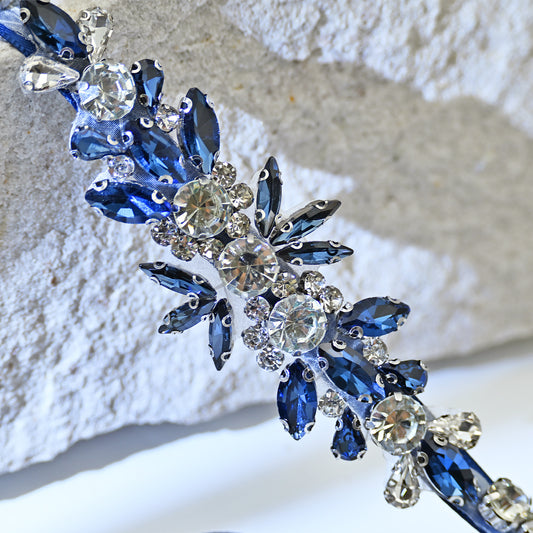 Navy Rhinestone Bridal Dress Belt for Wedding - Bridella BS160ML