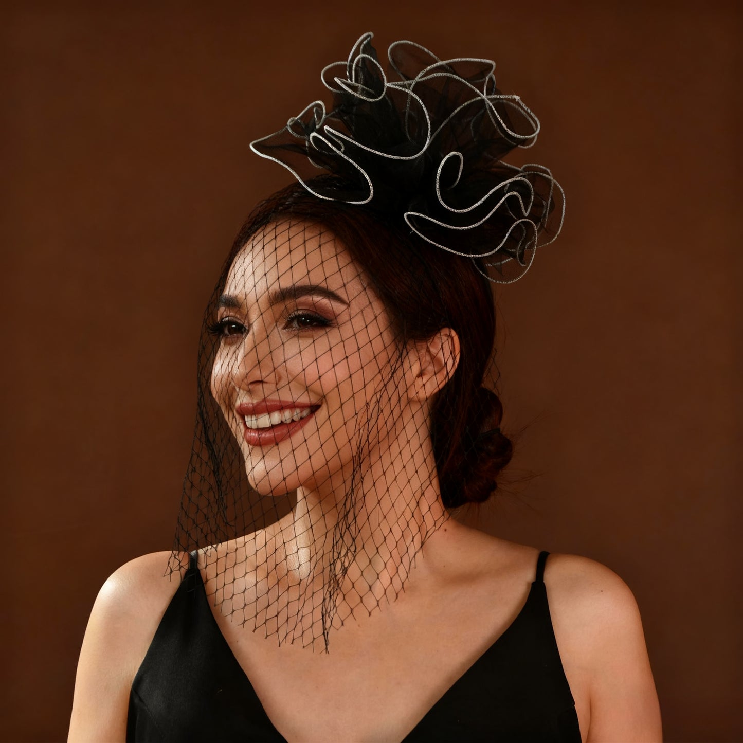 Black Floral Birdcage Bridal Blusher Veil Wedding Hair Accessory Vintage Face Veil - Bridella BMA02-B
