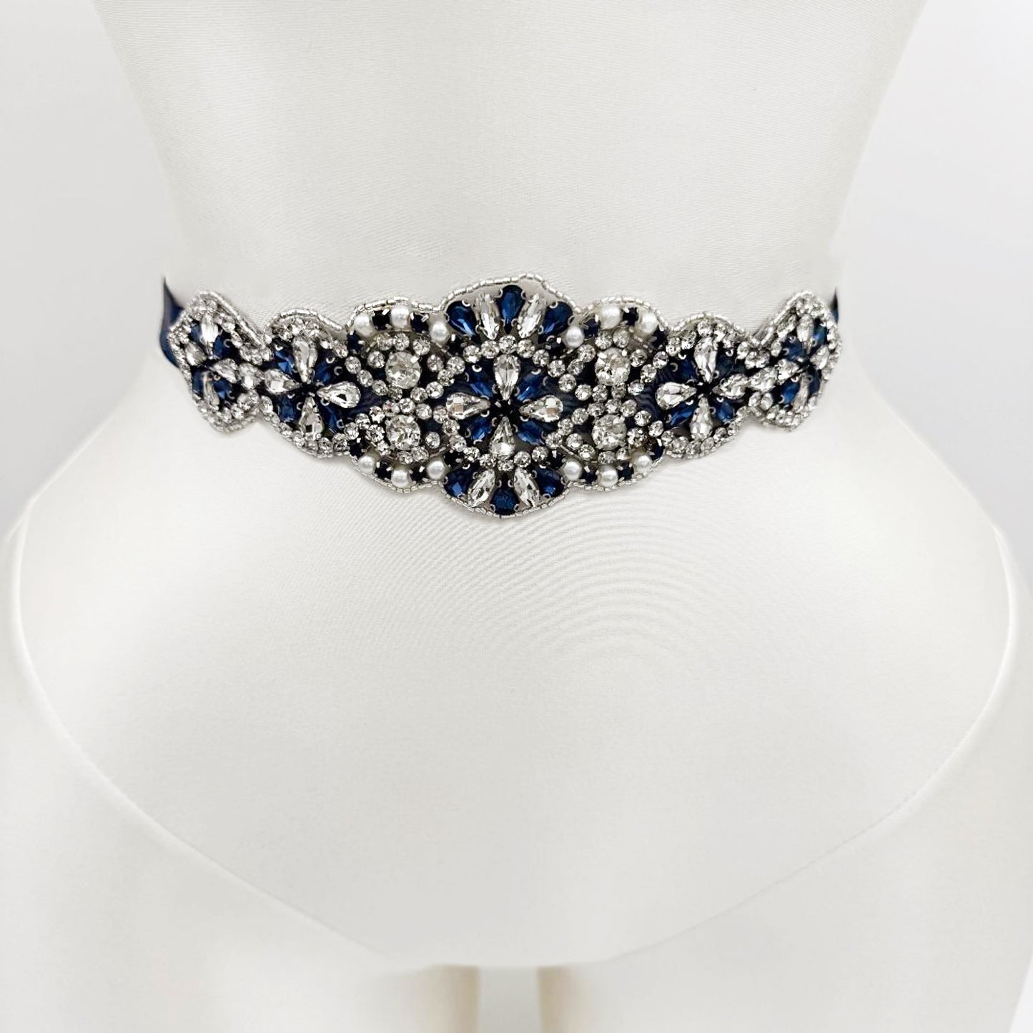 Navy Rhinestone Belt - Bridella BS94ML