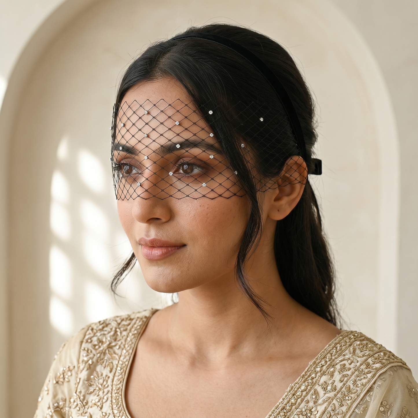Sparkling Rhinestone Bridal Veil Wedding Blusher Veil - Bridella BMA30-B