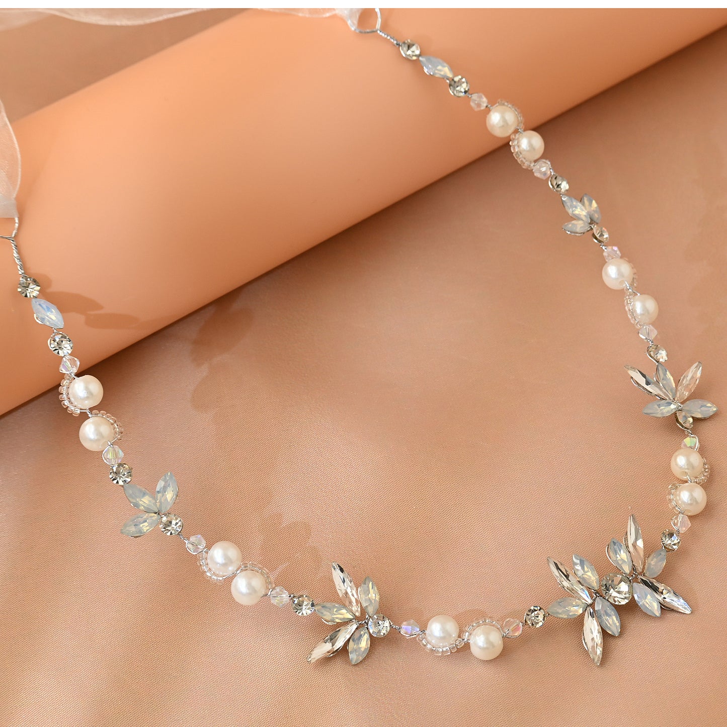 Bridella BHP132-S Silver Rhinestone & Pearl Tiara