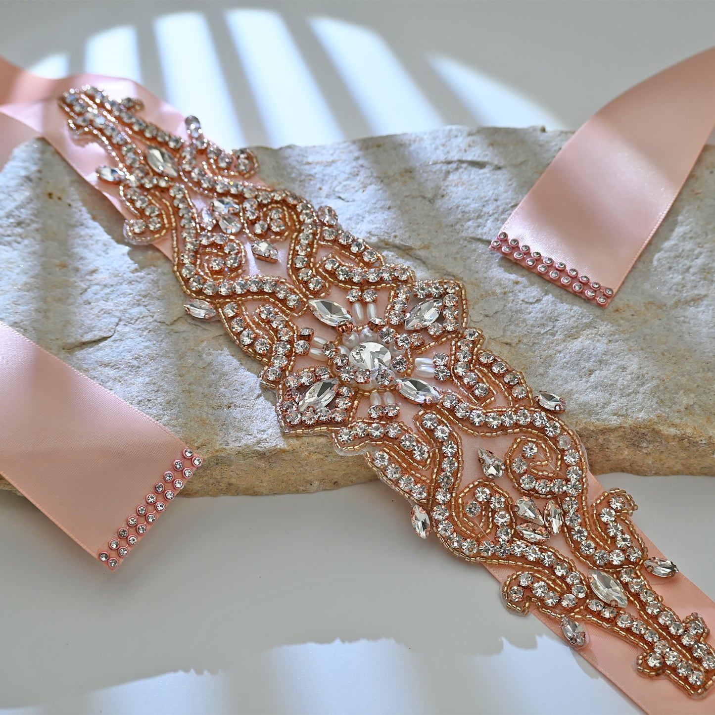 Bridella BS26RG Rose Gold Rhinestone & Pearl Belt