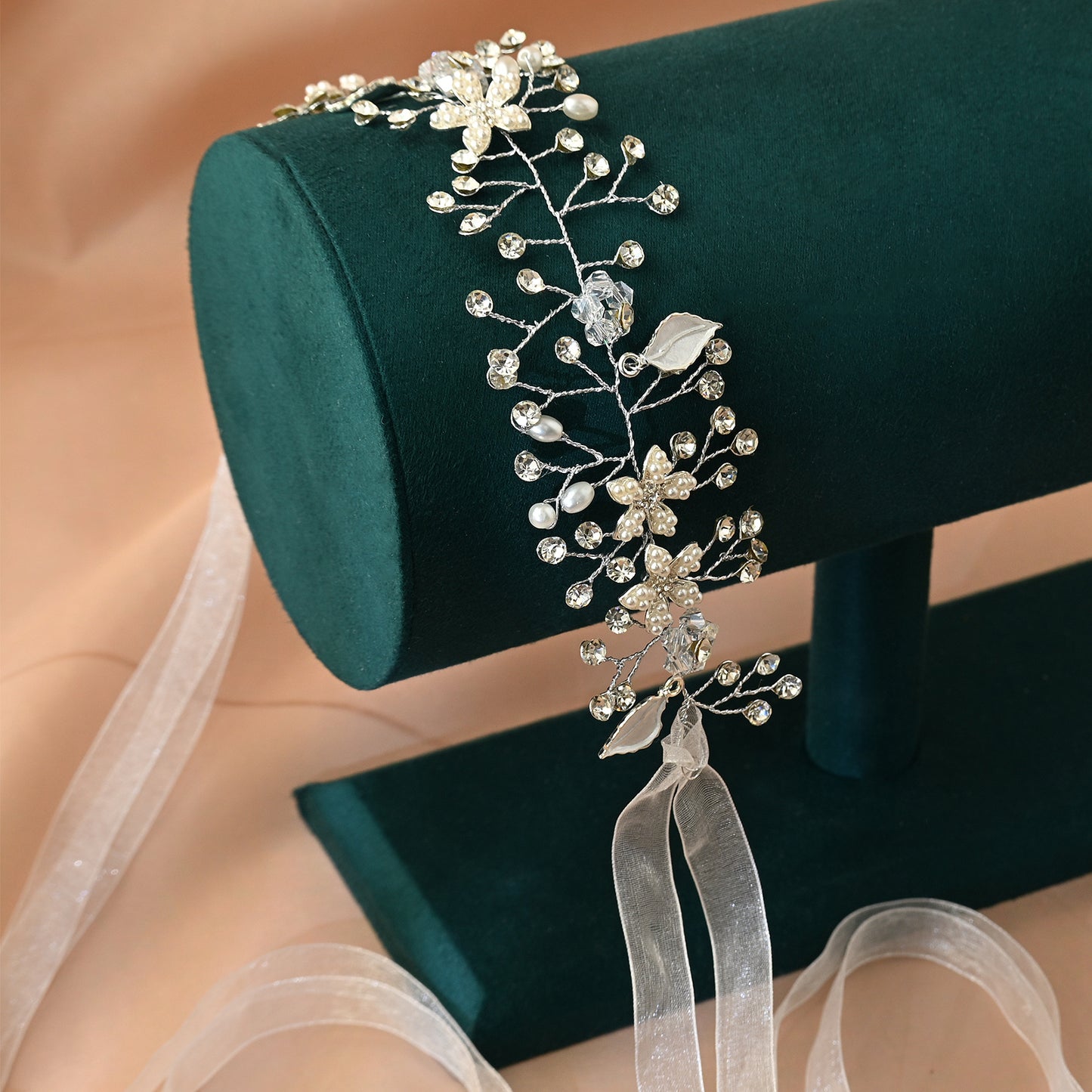 Bridella BHP236-S Silver Rhinestone & Pearl Headband
