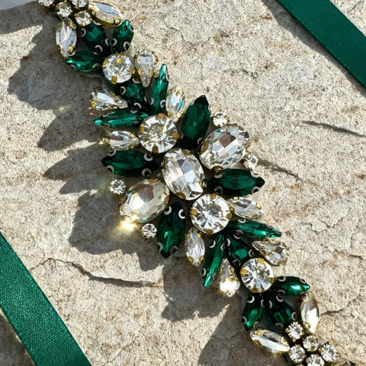 BS128GKL emerald rhinestone belt