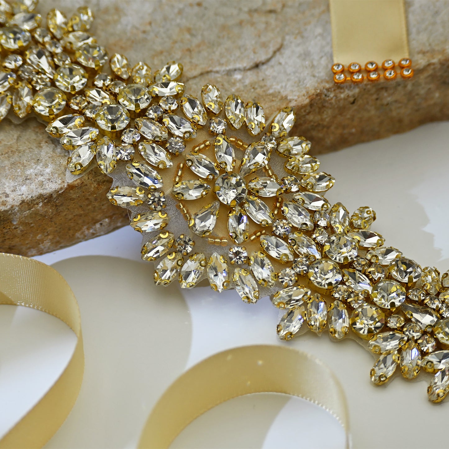 Champagne Rhinestone Bridal Dress Belt for Wedding - Bridella BS319-G