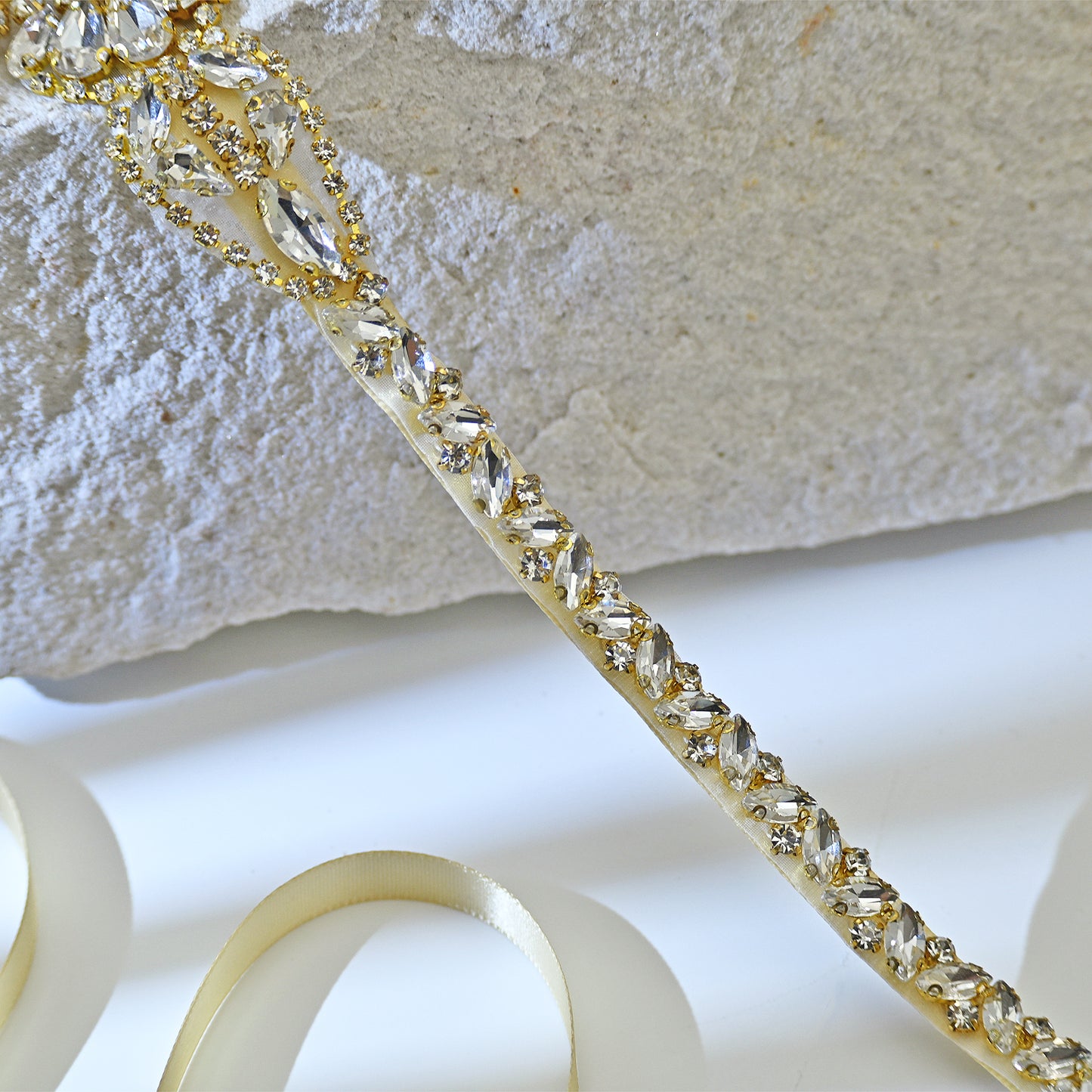 Champagne Rhinestone Bridal Dress Belt for Wedding - Bridella BS489G