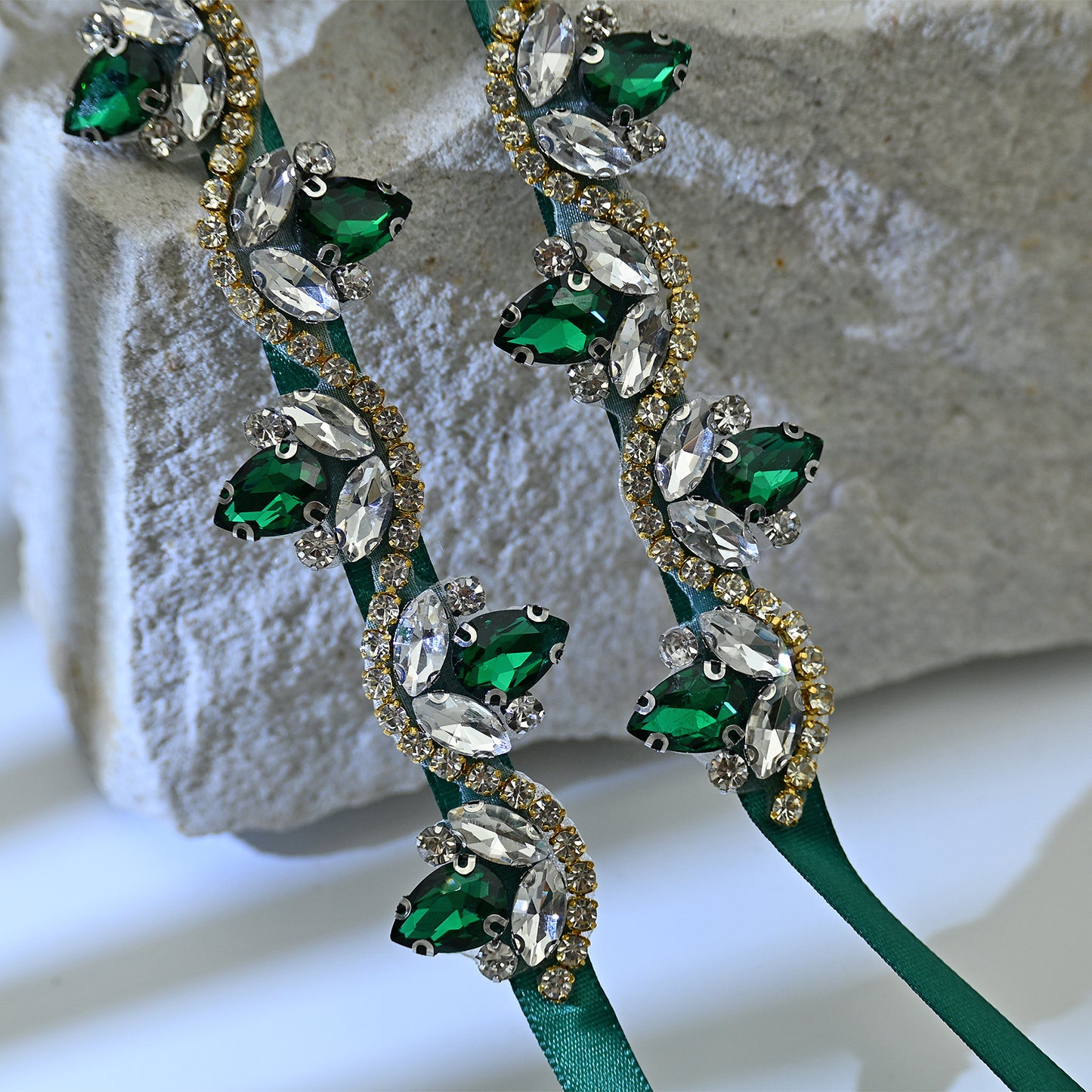 Bridella BS211KL-Green Ribbon Emerald Rhinestone Belt