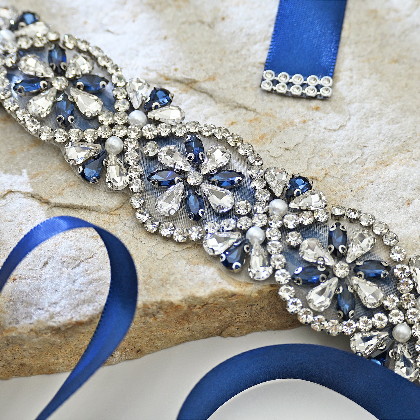 Navy Rhinestone Pearl Bridal Belt Wedding Sash – Bridella BS161ML