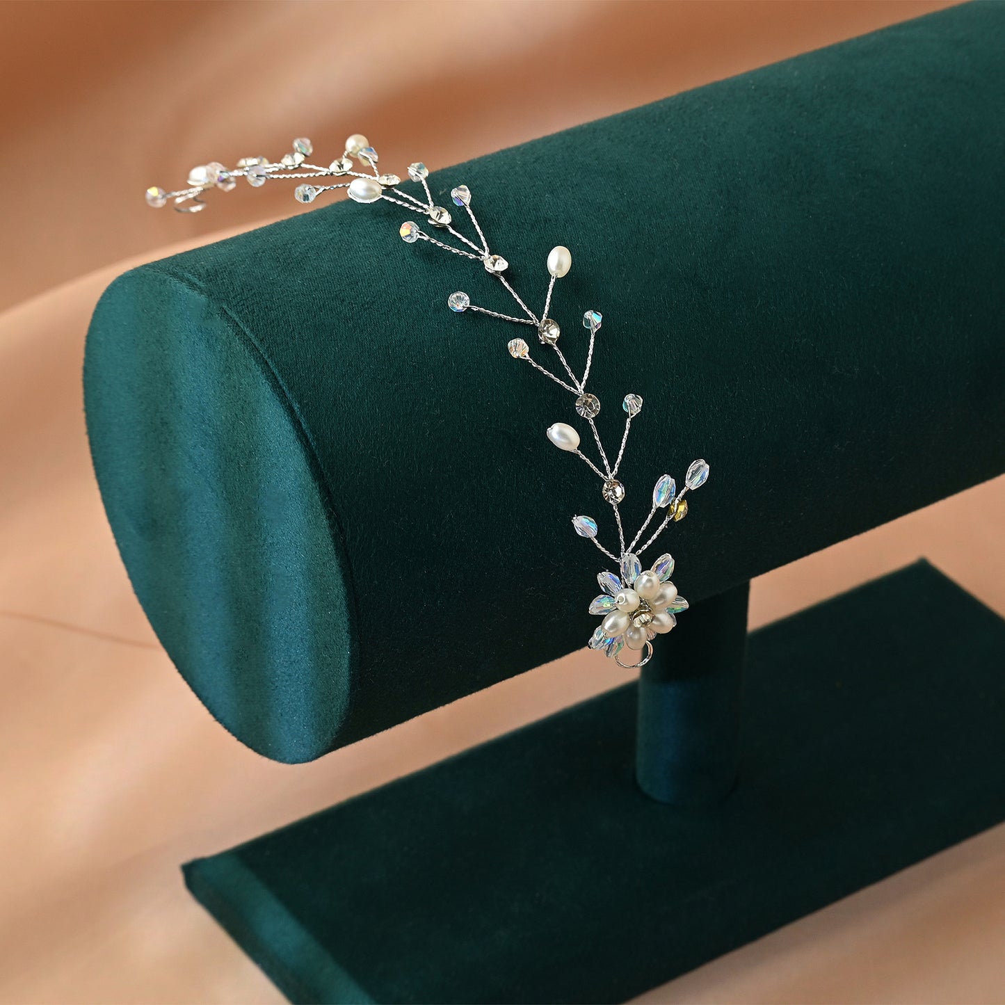 Bridella BHP35-S Silver Rhinestone & Pearl Headband