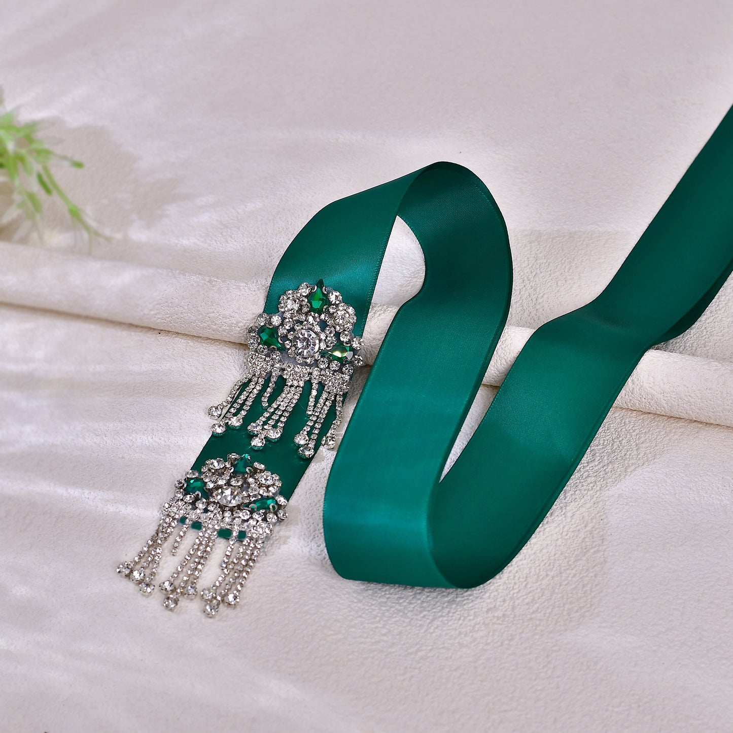 Daily Bridal Wedding Belt Silver Rhinestone Applique Sash for Women Gown Dress - Bridella S109