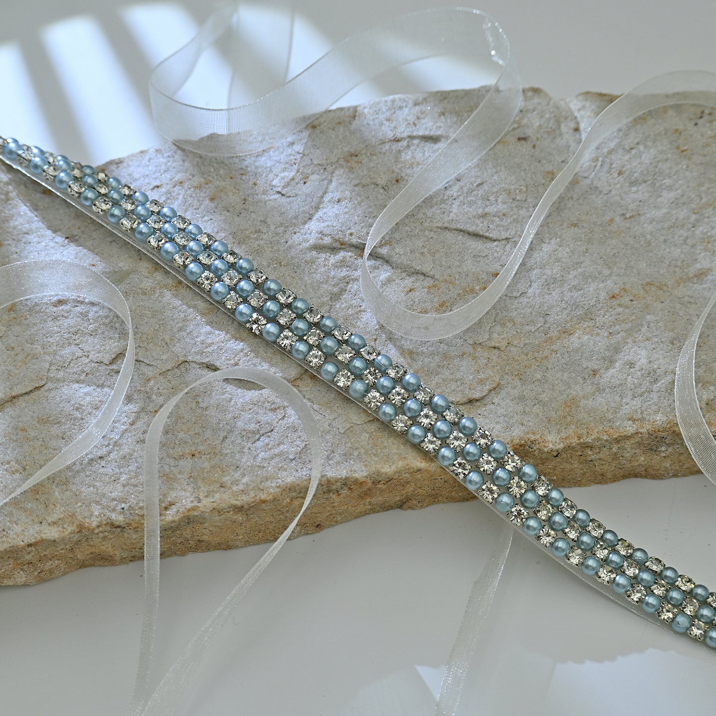 Bridella BS134L White Rhinestone & Pearl Belt