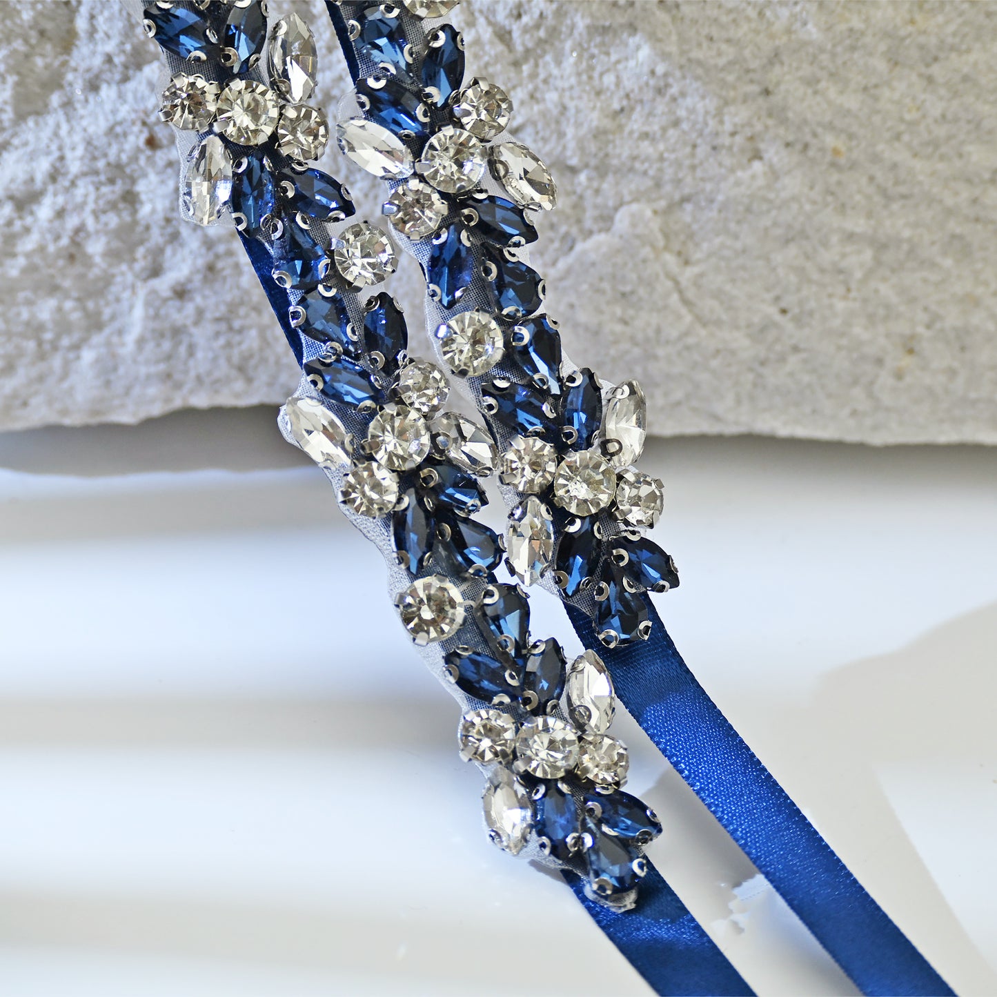 Navy Rhinestone Bridal Dress Belt for Wedding - Bridella BS437ML