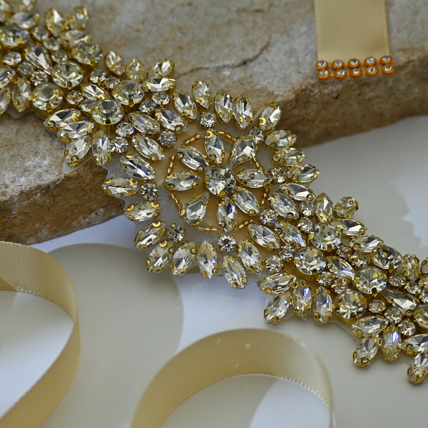 Bridella BS319G Champagne Rhinestone Belt