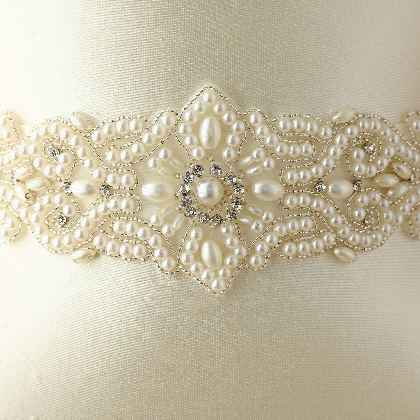Ivory Rhinestone & Pearl Belt - Bridella BS26A