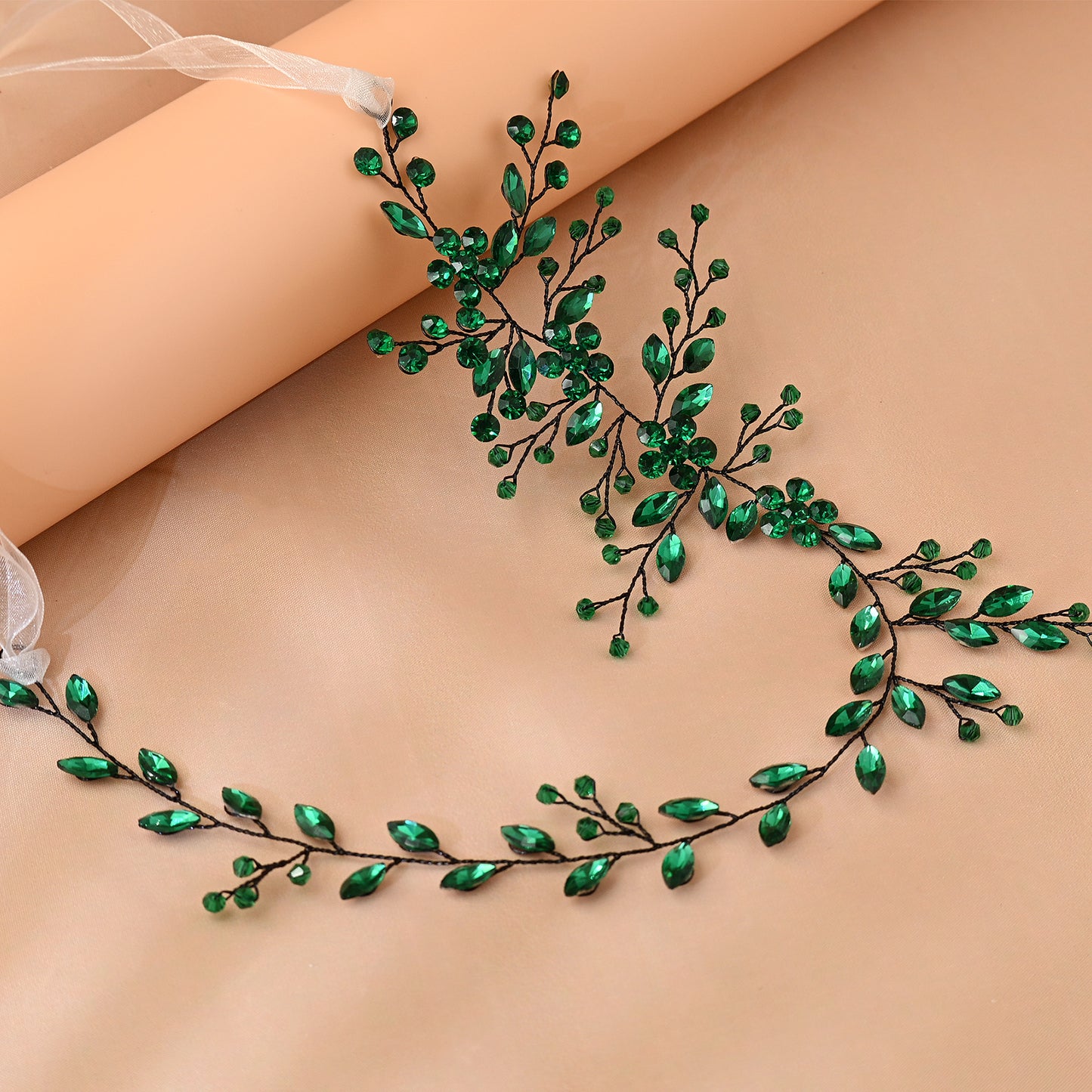 Bridella BHP65-KL Green Rhinestone & Crystal Headband