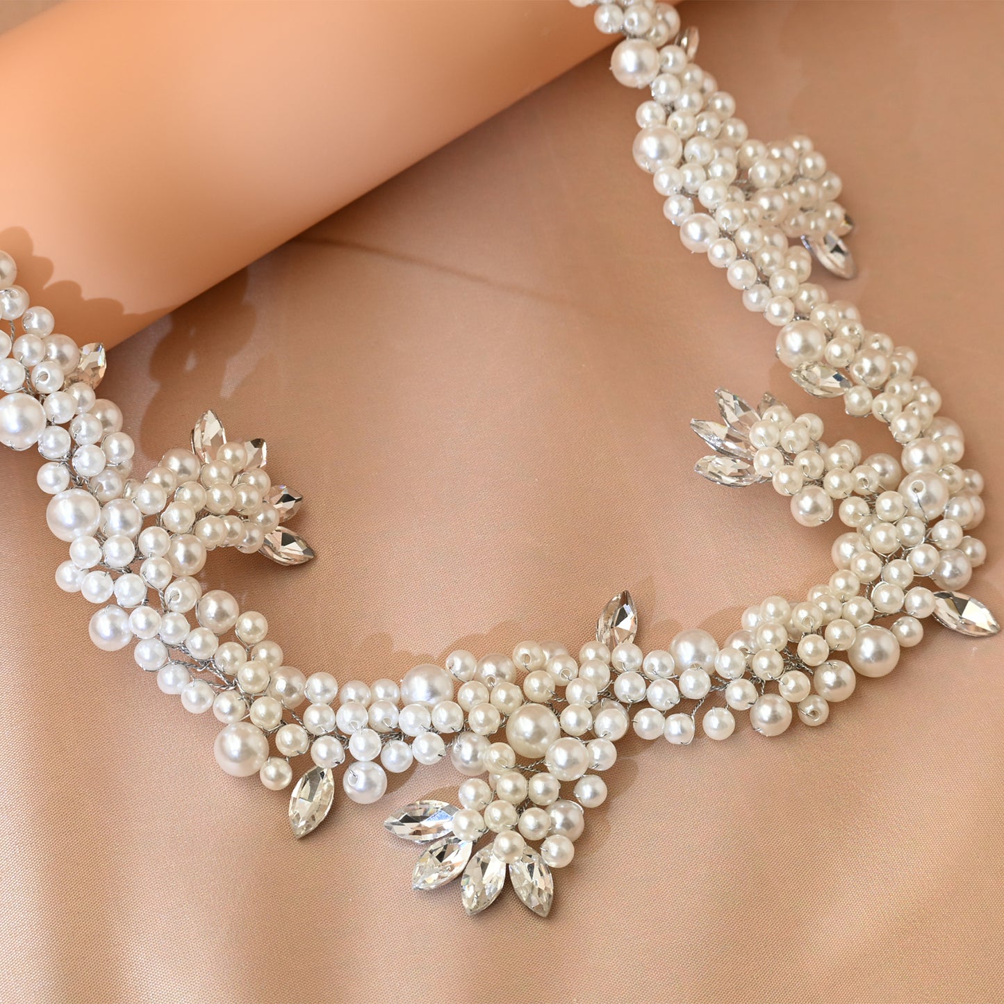 Bridella BHP186-S Silver Rhinestone & Pearl Headband