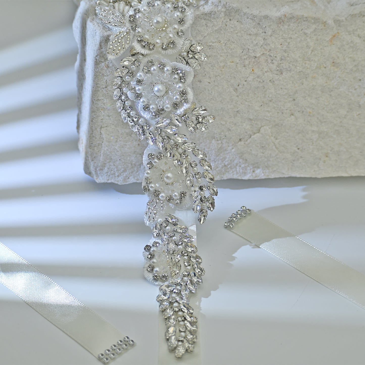 Bridella BS83 Off White Rhinestone & Pearl Belt