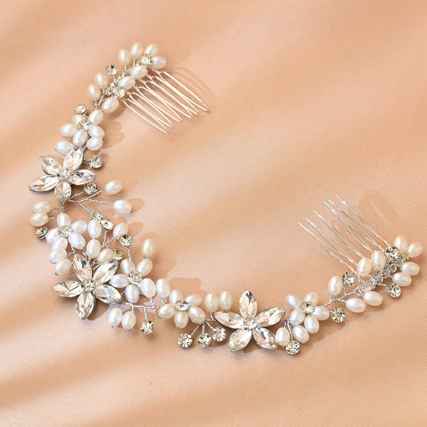 Bridella BHP128 Silver Rhinestone & Pearl Tiara