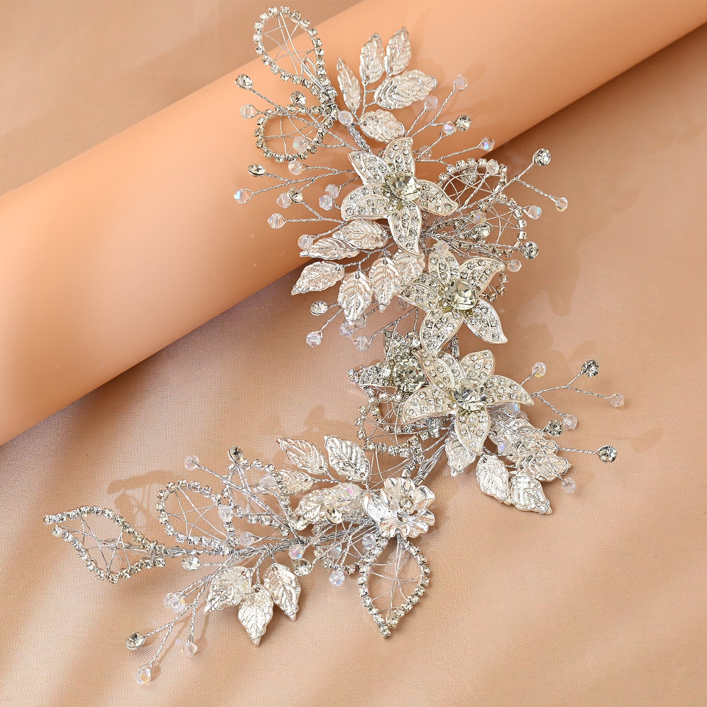 Bridella BHP282-S Silver Rhinestone & Pearl Headband
