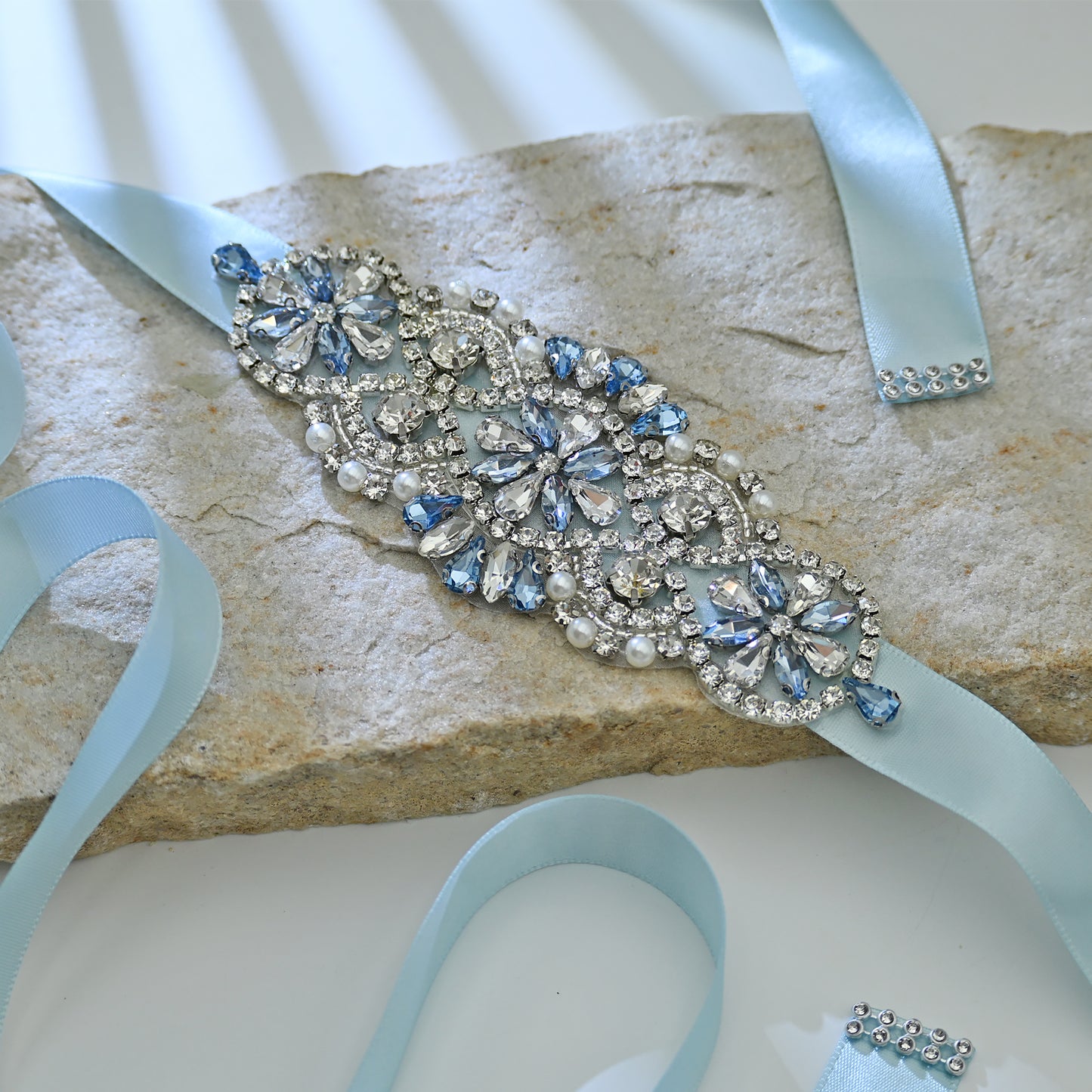 Bridella BS76QL Baby Blue Rhinestone Belt