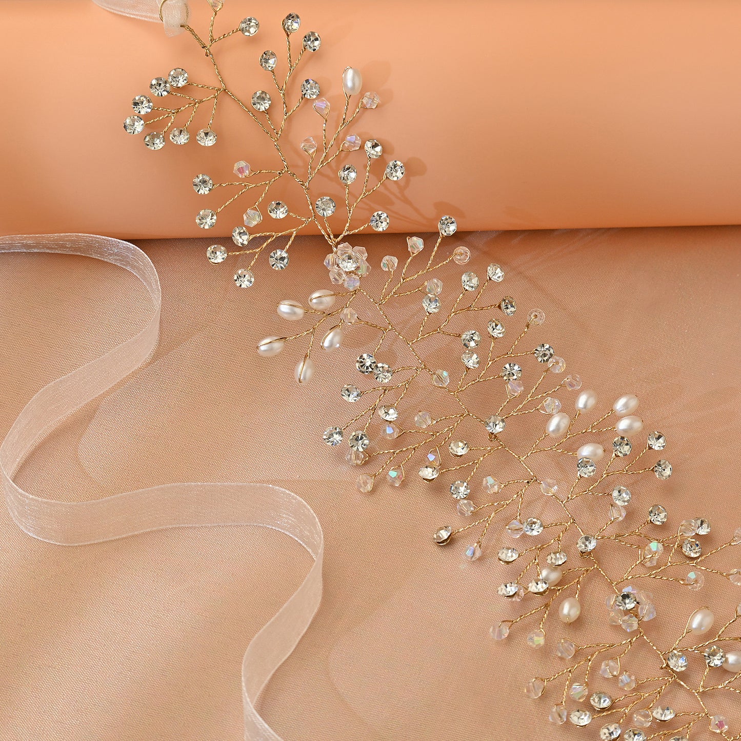 Bridella BHP10-G Gold Rhinestone & Pearl Tiara