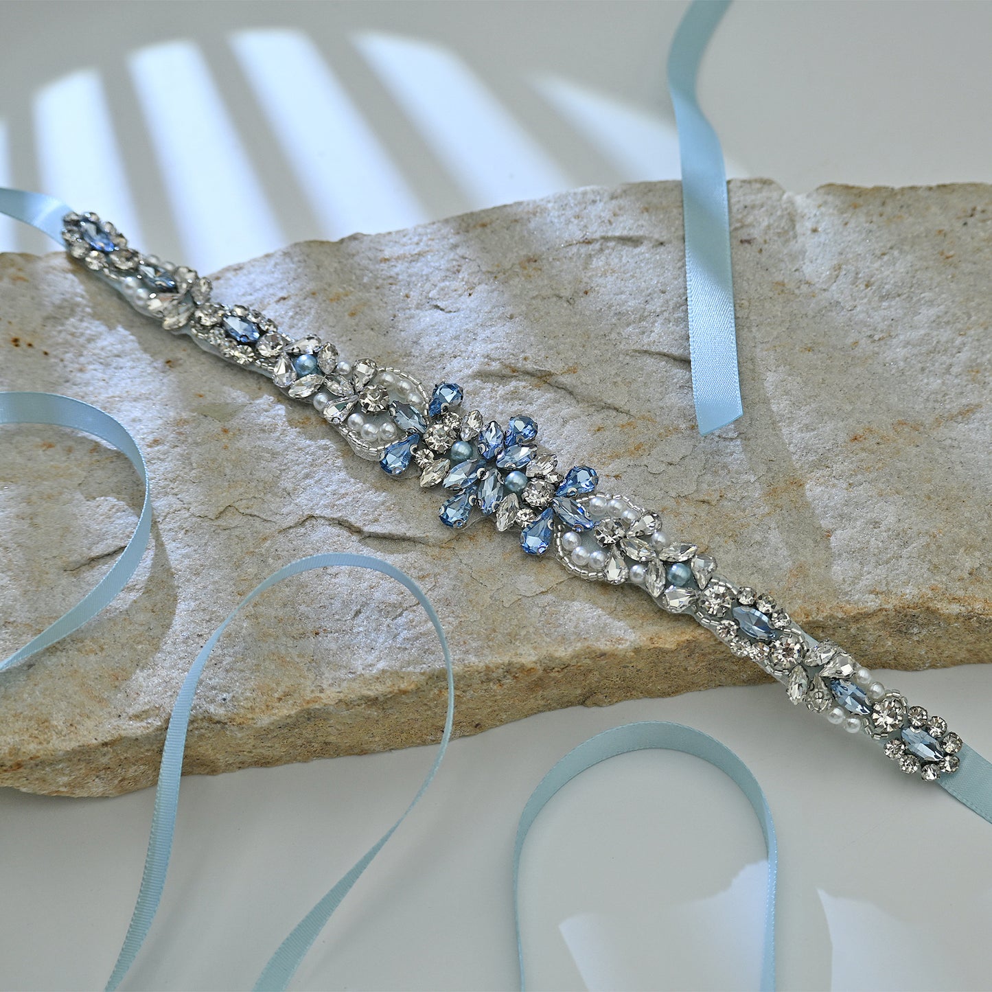 Bridella BS93QL Light Blue Rhinestone & Pearl Belt
