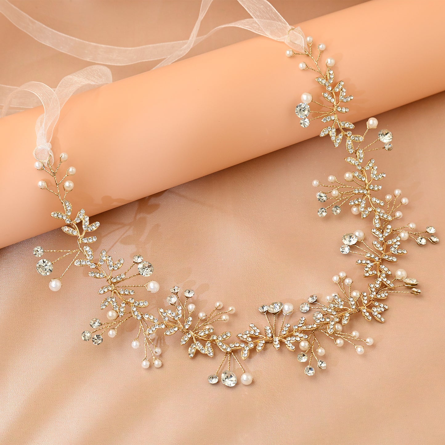 Bridella BHP233-G Gold Rhinestone & Pearl Headband