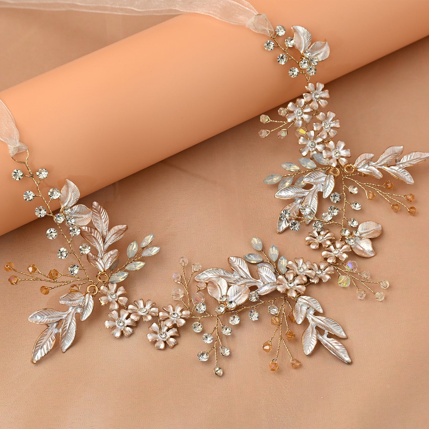 Bridella BHP278-G Gold Rhinestone & Pearl Headband