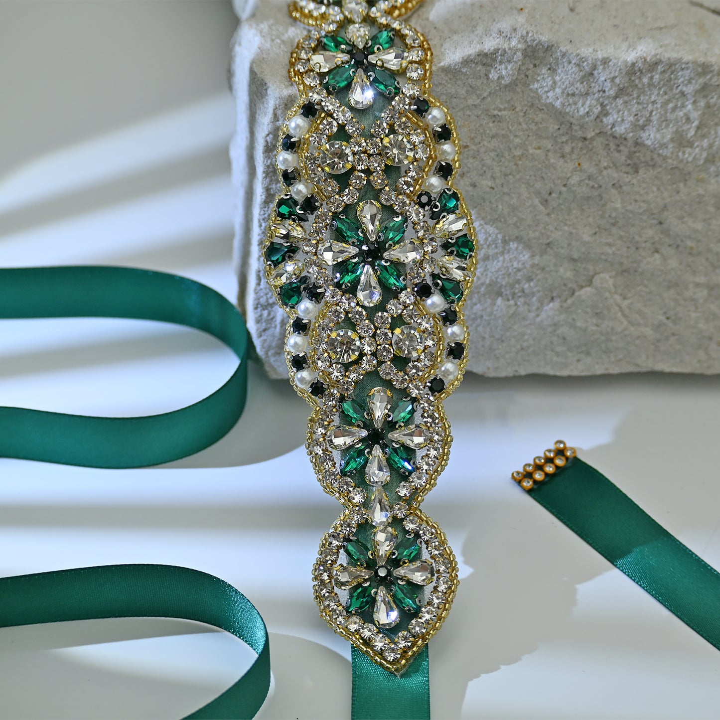 Bridella BS94KL Green Rhinestone & Pearl Belt