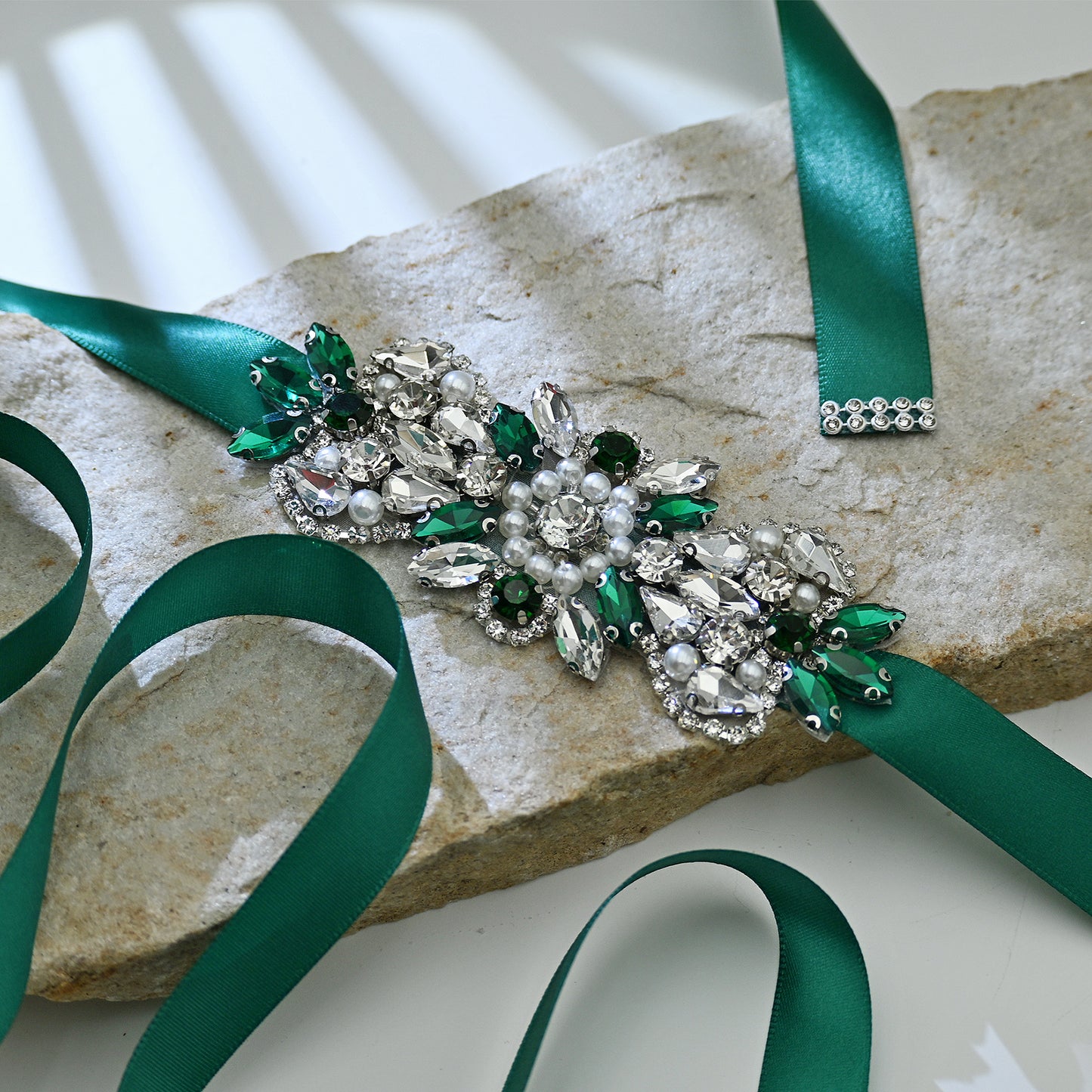 Bridella BS86KL Green Rhinestone & Pearl Belt