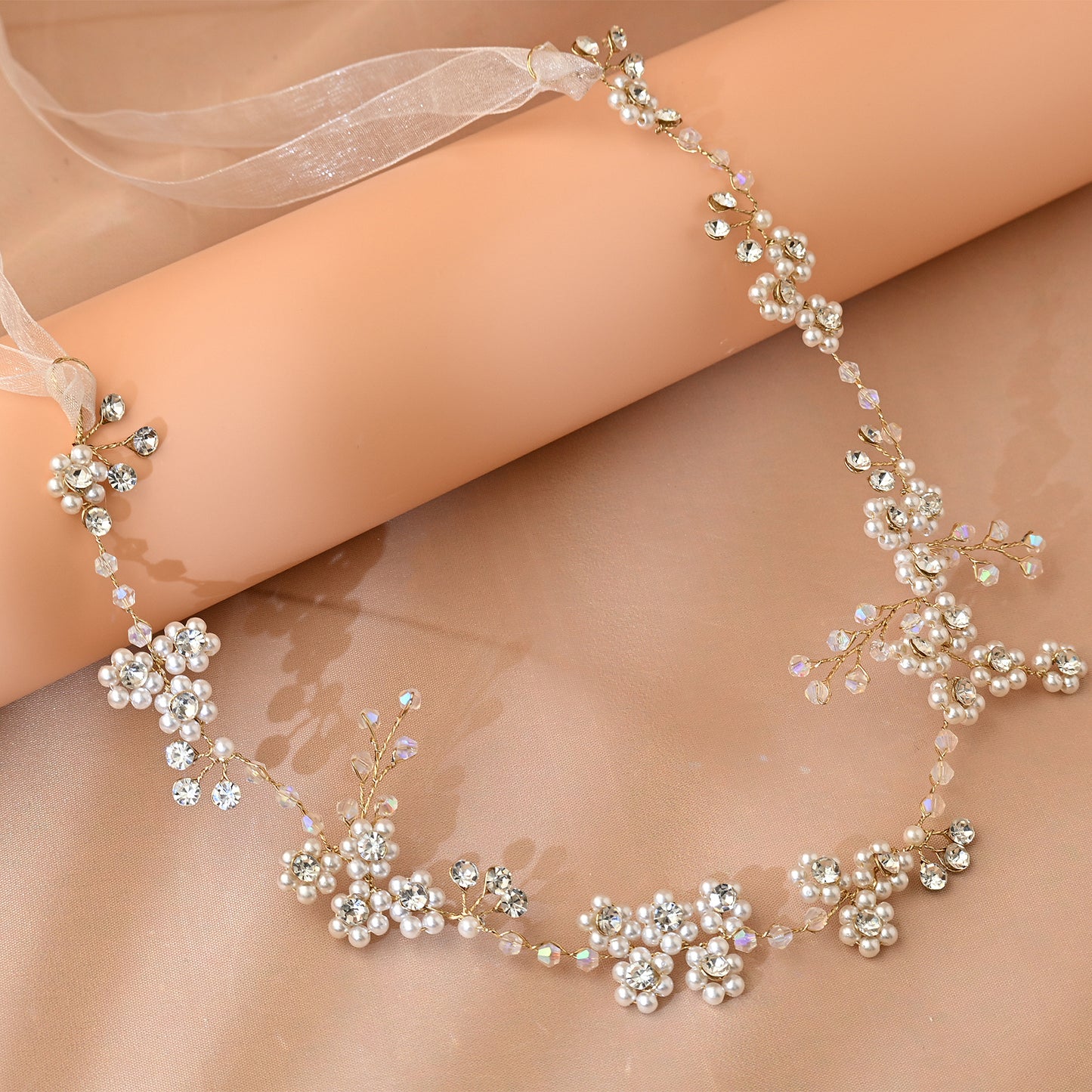 Bridella BHP129-S Silver Rhinestone & Pearl Headband