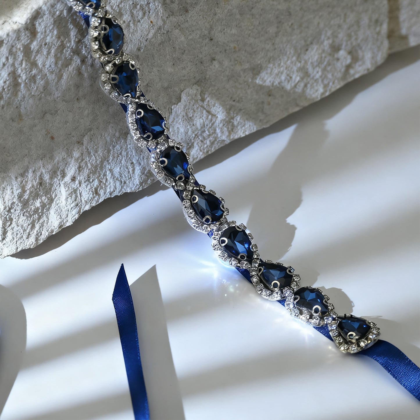 Bridella BS190ML-Navy Blue Blue Rhinestone Belt