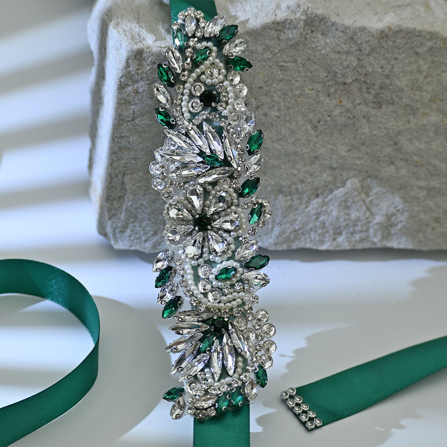 Bridella BS22 Green Rhinestone & Pearl Belt