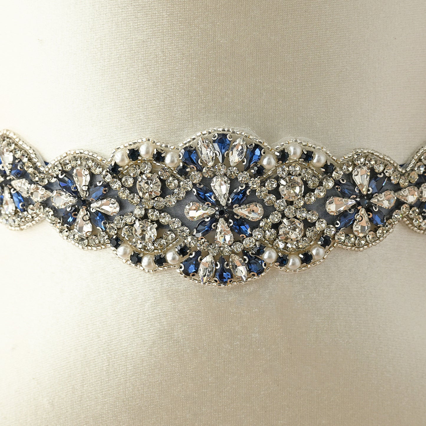 Navy Rhinestone Belt - Bridella BS94ML