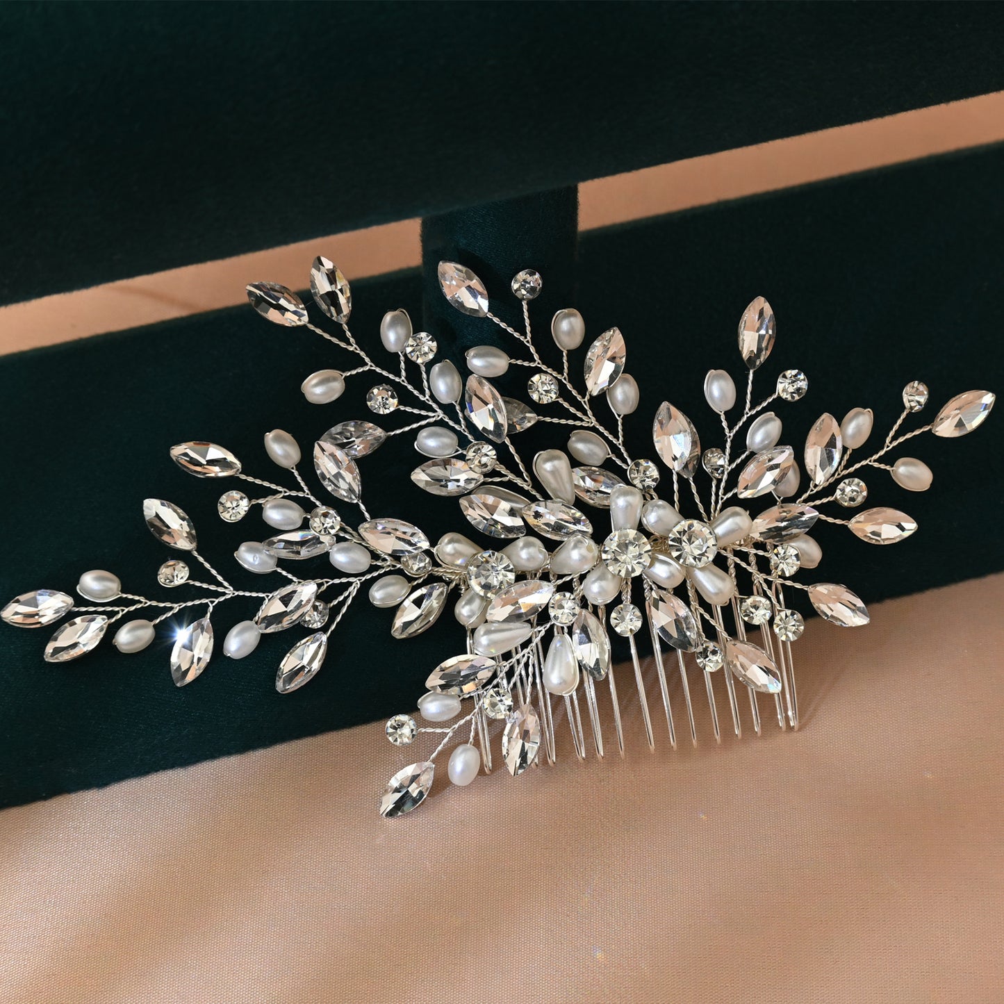 Bridella BHP527-S Silver Rhinestone & Pearl Tiara