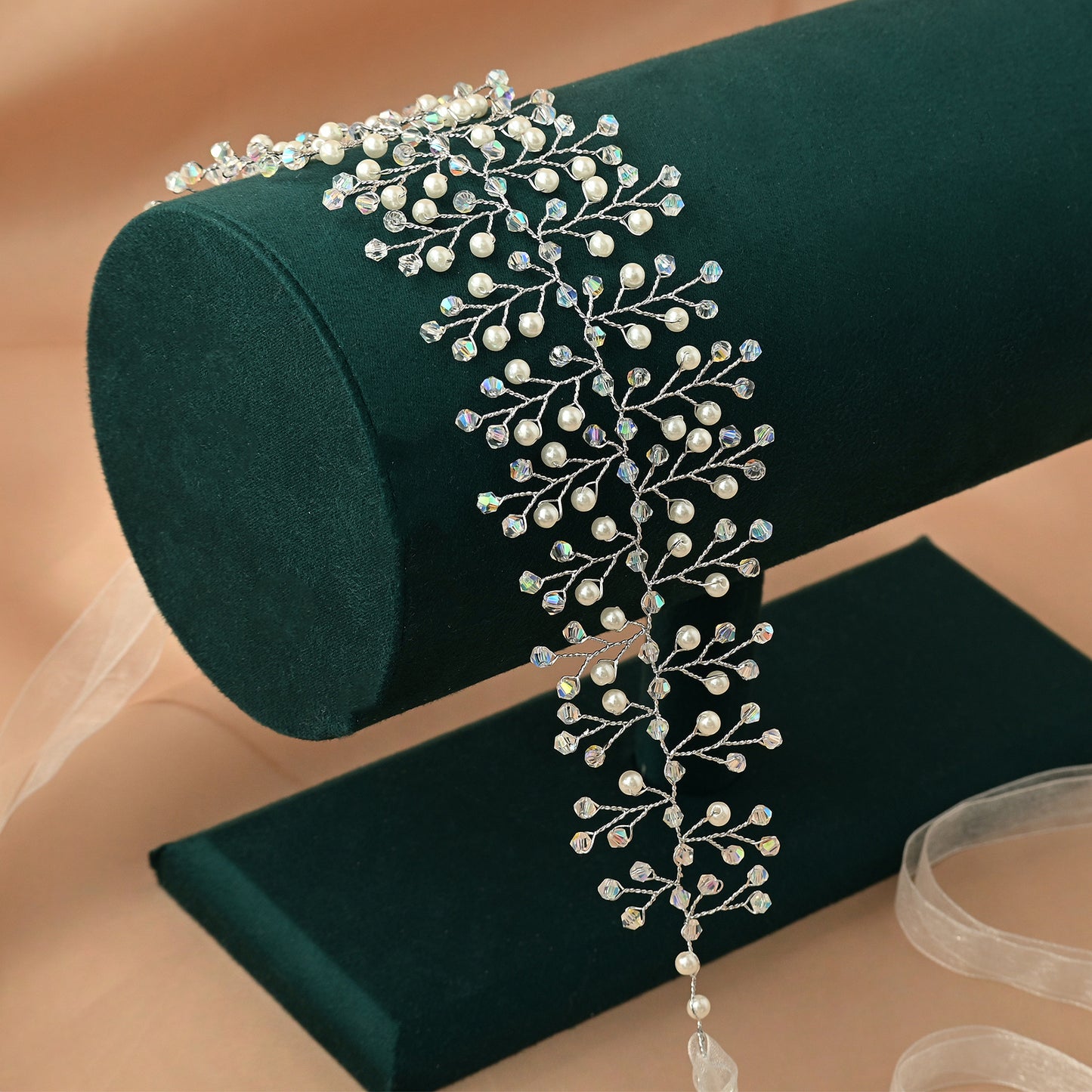 Bridella BHP55-S Silver Pearl & Crystal Tiara