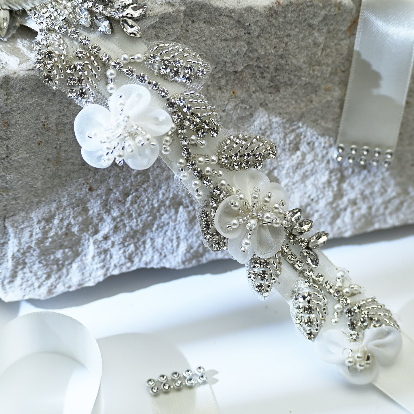 Bridella BS13 Ivory Rhinestone & Pearl Belt