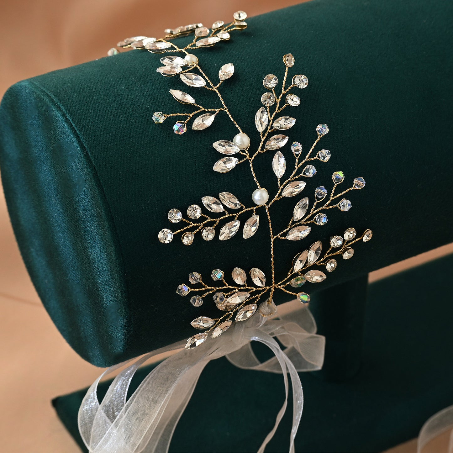 Bridella BHP21-G Gold Rhinestone & Pearl Headwear