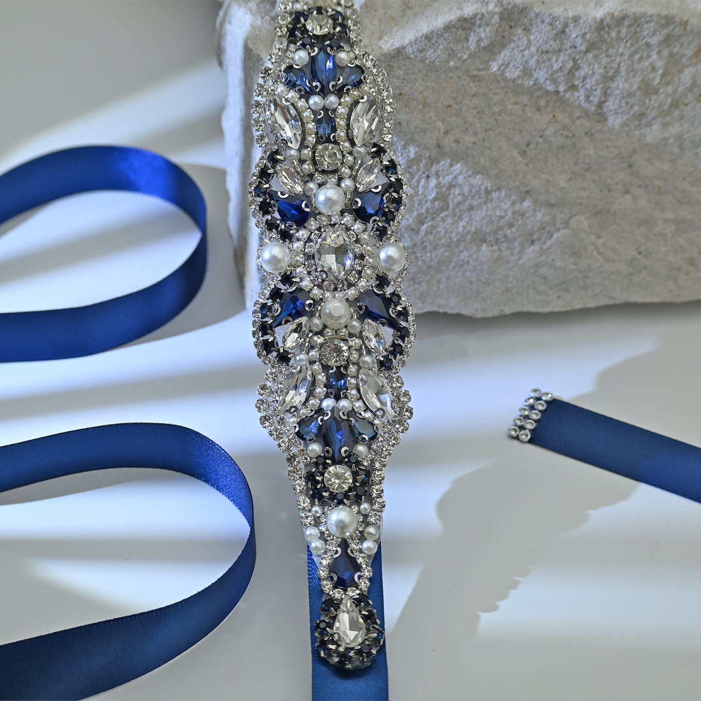 Bridella BS87ML Navy Rhinestone & Pearl Belt