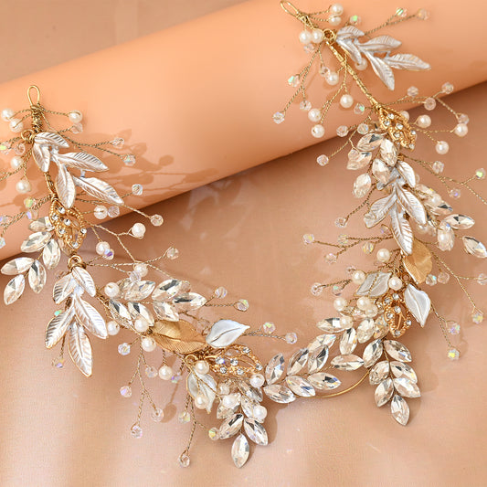 Gold Rhinestone Pearl Bridal Headband Wedding Hairpiece - Bridella BHP272-G