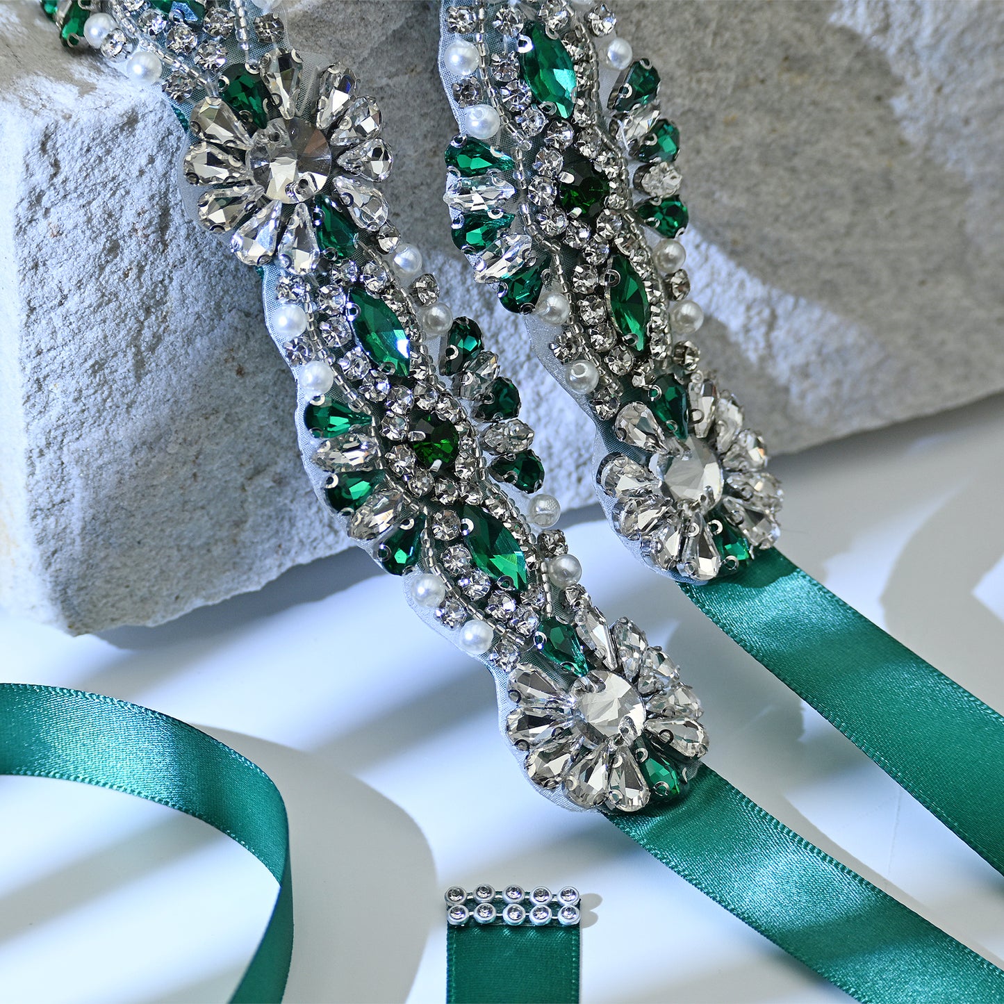 Bridella BS237KL-Green Ribbon Green Rhinestone Belt