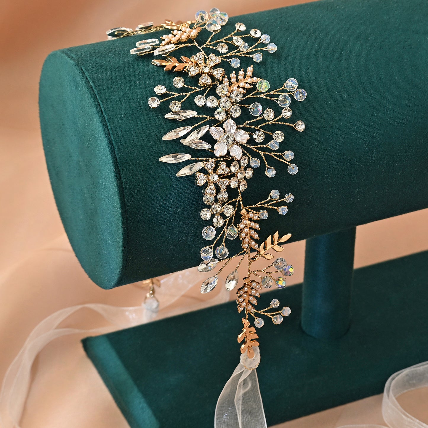 Bridella BHP235-G Gold Rhinestone & Pearl Headband