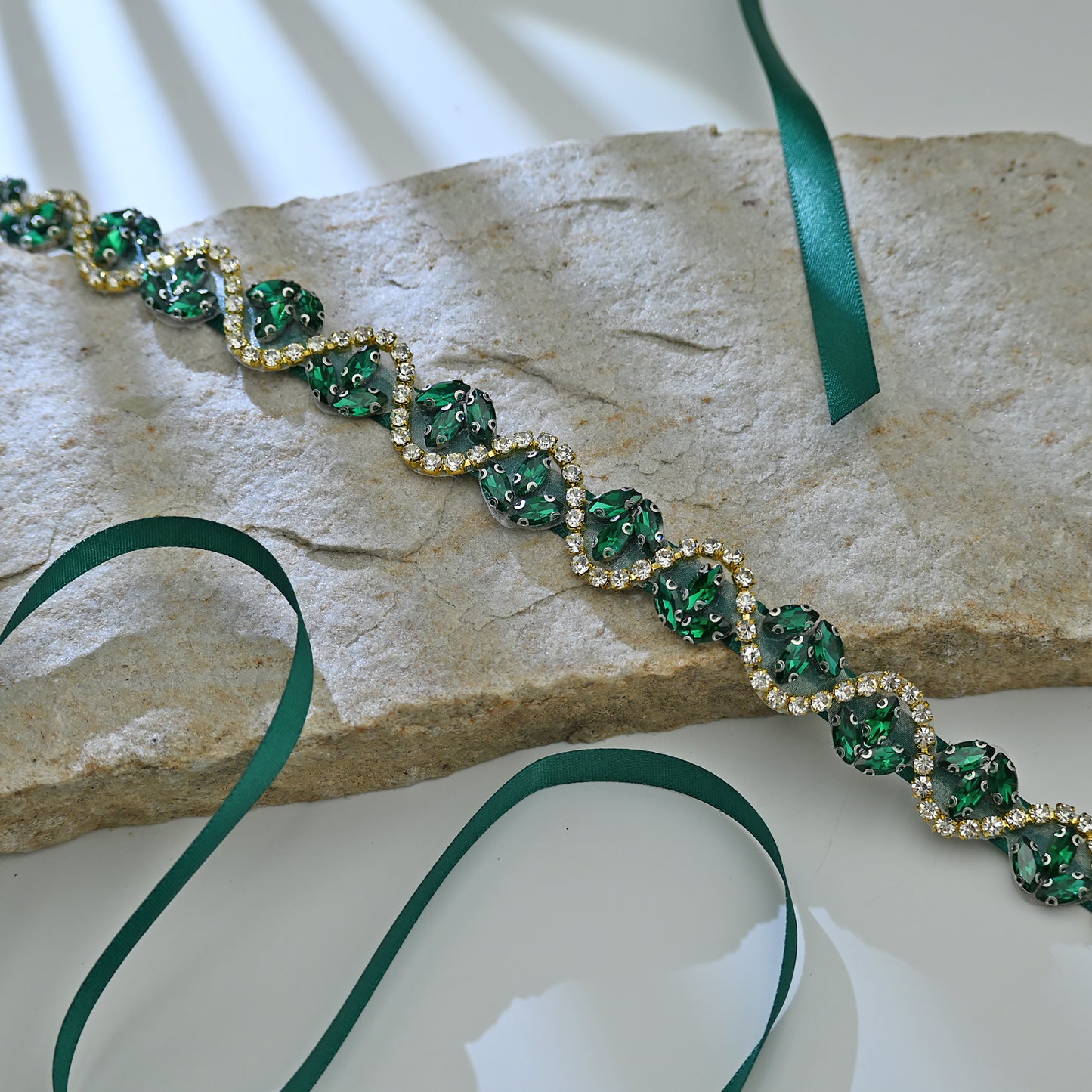 Bridella BS203KL-Green Ribbon Emerald Rhinestone Belt