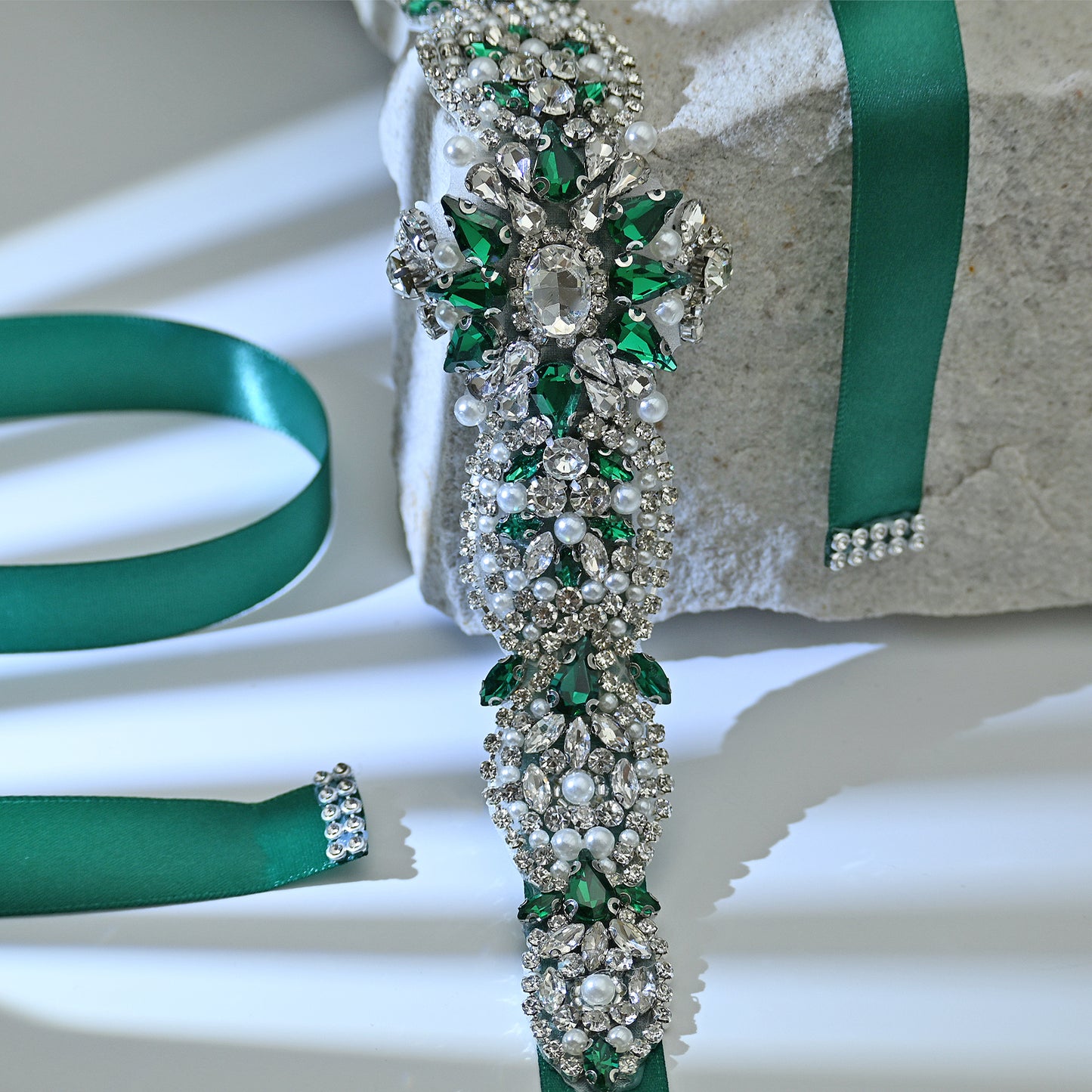 Bridella BS84KL Green Rhinestone & Pearl Belt