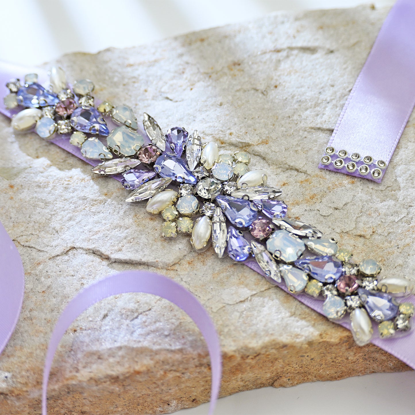 Lavender Rhinestone Bridal Dress Belt for Wedding - Bridella BS451L