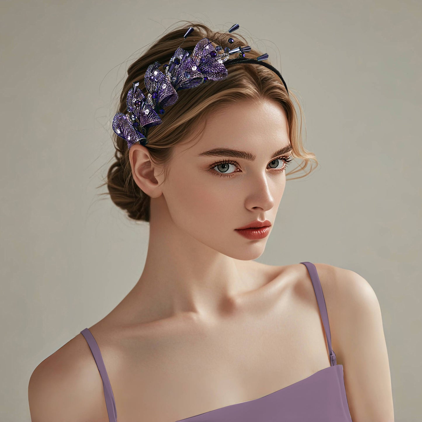 Purple Crystal Leaf Headband Bridal Hair Accessories - Bridella-BYXA27