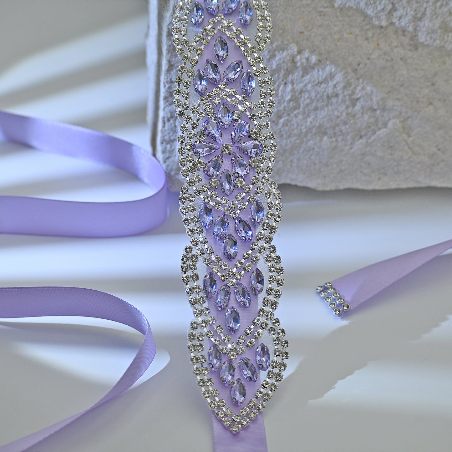 Bridella BS248LA-Light purple ribbon Lavender Rhinestone Belt